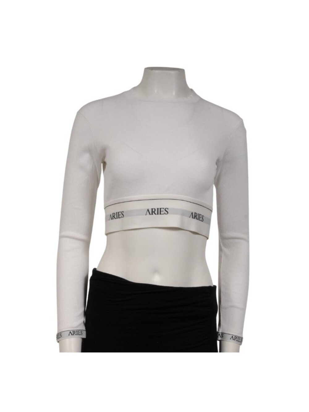 Aries Womens Arise Rib Crop Top Long Sleeve Size 3 US Large White Cotton